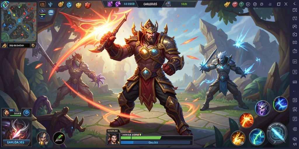 Tampilan utama gameplay GARUDA365 dalam pertarungan seru antar tim.