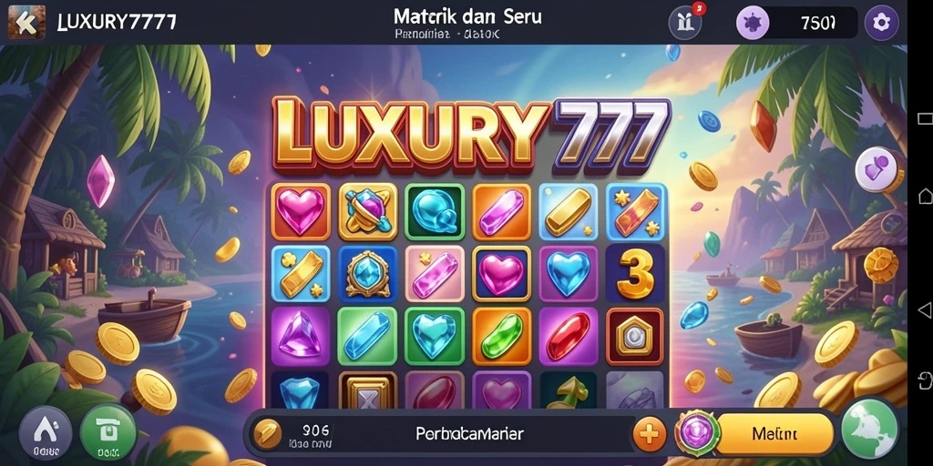 Tampilan gameplay LUXURY777 menampilkan keseruan mencocokkan item Match-3.
