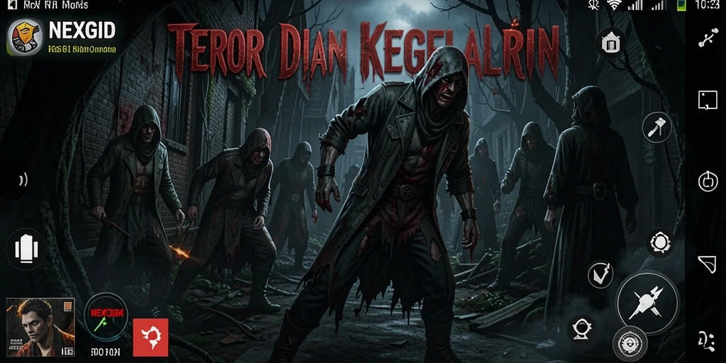 Screenshot NEXGID menampilkan pemain berlari dalam kegelapan.