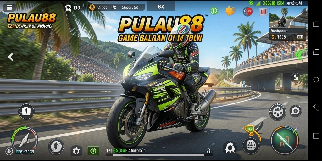 Tampilan gameplay mendebarkan dalam balapan motor PULAU88.